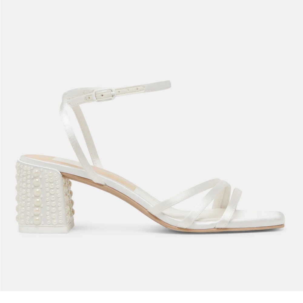 Dolce Vita Ysabel Pearl White Strappy Block Heels - Size 9